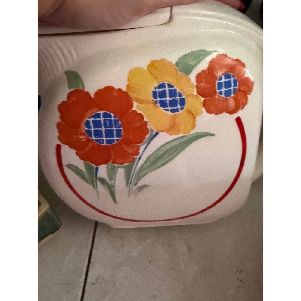 Vintage Pottery Guild Hostess Ware Ceramic Pitcher Floral Art Deco Mid Century